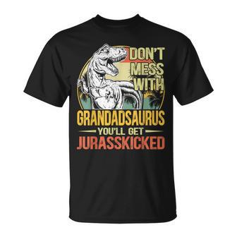 Distressed Grandadsaurus Dinosaur T Rex Father's Day T-Shirt - Monsterry