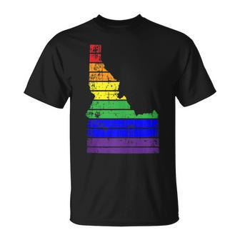 Distressed State Of Idaho Lgbt Rainbow Gay Pride T-Shirt - Monsterry