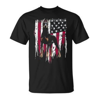 Doberman Pinscher American Flag Usa Awesome T-Shirt | Mazezy