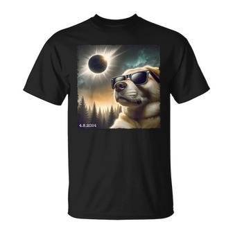 Dog Glasses Taking A Selfie With Solar 2024 Eclipse T-Shirt - Seseable