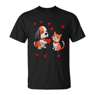A Dog That Offers A Red Heart For Me A Cat On A Valentine T-Shirt | Mazezy
