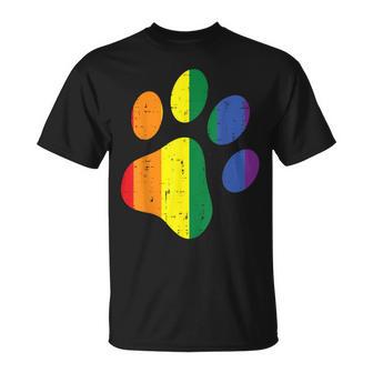 Dog Paw Print Lgbtq Rainbow Flag Gay Pride Ally Dog Lover T-Shirt - Monsterry CA