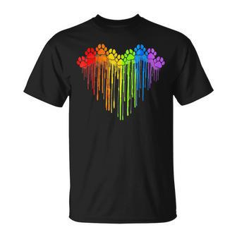Dog Paws Rainbow Heart Dog Lover Gay Pride Lgbt T-Shirt - Seseable