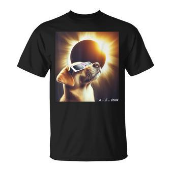 Dog Taking A Selfie With Solar 2024 Eclipse Wearing Glasses T-Shirt | Mazezy
