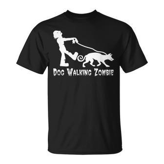 Dog Walking Zombie Living Dead Humor T-Shirt - Monsterry
