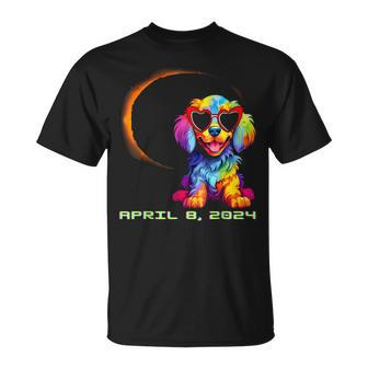Dog Wearing Solar Glasses Eclipse Colorful Puppy Love Dog T-Shirt | Mazezy AU