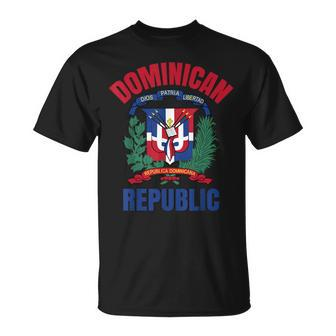 Dominican Republic Flag National Emblem Republica Dominicana T-Shirt - Monsterry
