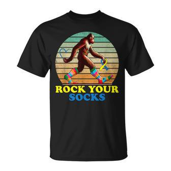 Down Syndrome Bigfoot Rock Your Socks Awareness Sasquatch T-Shirt - Seseable