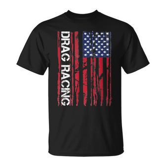 Drag Car Racing Patriotic American Flag T-Shirt - Monsterry