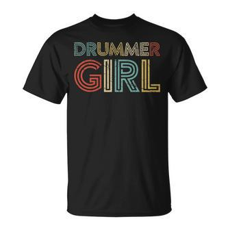 Drummer Girl Retro Vintage Drumming Musician Percussionist T-Shirt | Mazezy UK