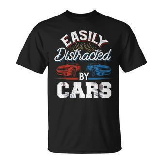 Easily Distracted By Cars Racing Cars Fans Speed Driver T-Shirt - Thegiftio UK