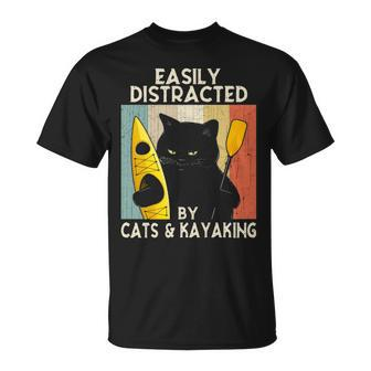 Easily Distracted By Cats & Kayaking Cat Lovers Kayakers T-Shirt | Mazezy