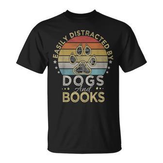 Easily Distracted By Dogs And Books Retro Vintage Dogs Lover T-Shirt - Monsterry AU