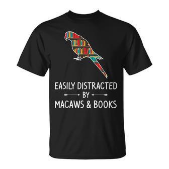 Easily Distracted By Macaws & Books Lover Parrot Bird T-Shirt - Monsterry