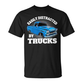 Easily Distracted By Trucks Lowered Truck Retro Truck T-Shirt - Monsterry DE