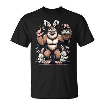 Easter Bigfoot With Bunny & Egg Basket Festive Celebration T-Shirt - Monsterry UK