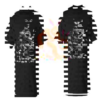 Easter Bigfoot With Bunny & Egg Basket Festive Celebration T-Shirt - Seseable