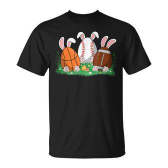 Easter Boys Baseball Basketball Football Bunny Eggs T-Shirt | Seseable CA