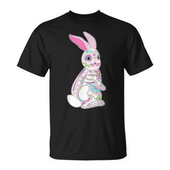 Easter Bunny Sugar Skull Dia De Los Muertos Rabbit T T-Shirt - Monsterry
