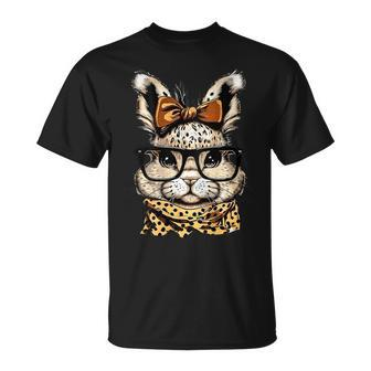 Easter Leopard Print Glasses Rabbit Print T-Shirt - Seseable