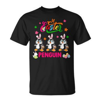 Easter Penguin Three Cute Bunny Penguins Hunting Eggs Basket T-Shirt - Monsterry