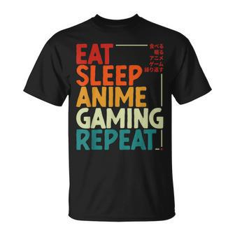 Eat Sleep Anime Gaming Repeat Otaku Gamer Japanese Anime T-Shirt | Mazezy