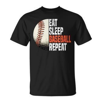 Eat Sleep Baseball Repeat Baseball Player Retro Baseball T-Shirt - Monsterry