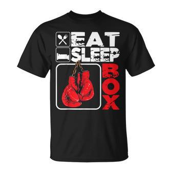 Eat Sleep Box Boxing Lover Gym Boxer Kickboxing Kickboxer T-Shirt - Monsterry