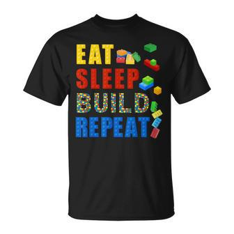 Eat Sleep Build Repeat Building Bricks Blocks Master Builder T-Shirt | Mazezy