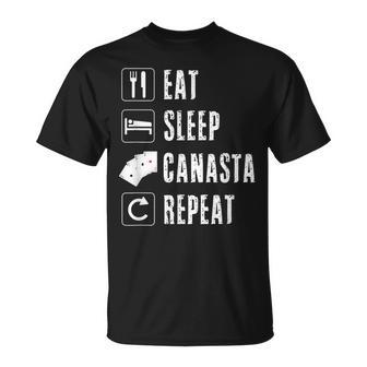 Eat Sleep Canasta Repeat Rummy Card Game Four Aces Board T-Shirt - Monsterry