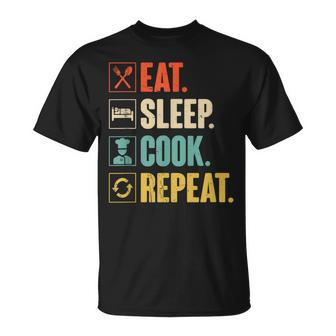 Eat Sleep Cook Repeat Vintage Cook Cooking Chef T-Shirt - Thegiftio UK
