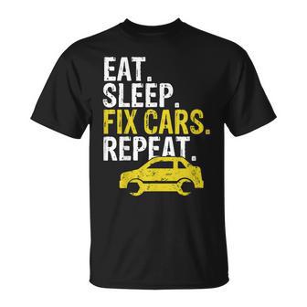 Eat Sleep Fix Cars Repeat Auto Mechanic T-Shirt - Monsterry