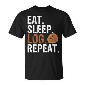 Eat Sleep Log Repeat Tree Logger Arborist Lumberjack T-Shirt | Mazezy