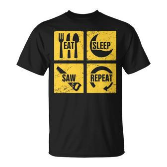 Eat Sleep Saw Repeat Carpenter Woodworking T-Shirt | Mazezy