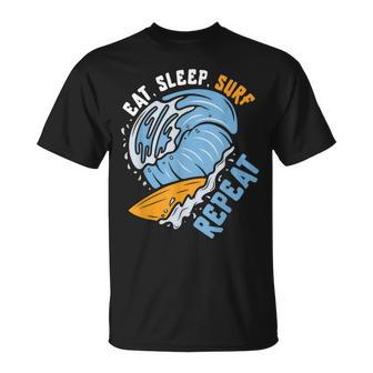 Eat Sleep Surf Repeat Surfing T-Shirt - Monsterry