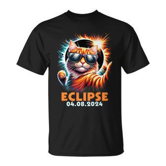 Eclipse 2024 Cat Taking A Selfie With Total Solar Eclipse T-Shirt - Seseable