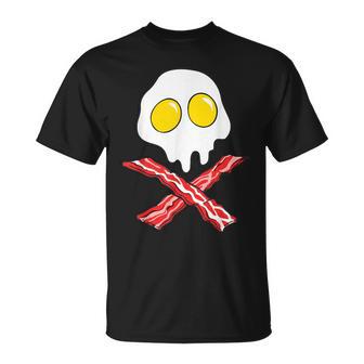 Eggs And Bacon Skull And Cross Bones Black Adult T-Shirt - Monsterry