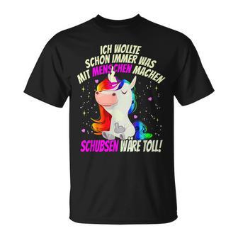 Einhorn & Spruch Was mit Menschen machen Schwarzes T-Shirt - Seseable