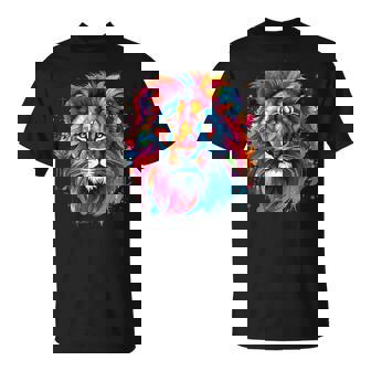 El Rey De La Selva Majesty Colorido Y Vibrante Estilo Pop Art León Camiseta unisex - Regaloses