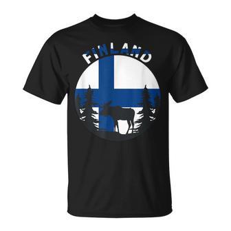 Elch & Waldmotiv T-Shirt im Finland-Flaggen Design - Seseable