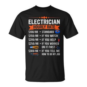 Electrician Hourly Rate With Electric Tools Drawings T-Shirt - Monsterry DE