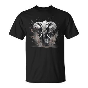 Elefant Zeichnung Tierdruck Splash Wildlife Natur Motiv T-Shirt - Geschenkecke