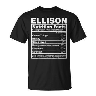 Ellison Nutrition Facts Ellison Name Birthday T-Shirt - Seseable