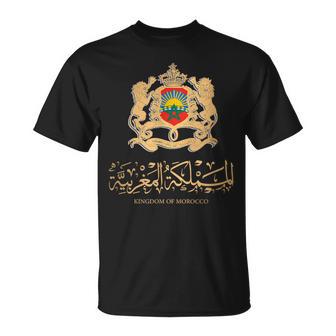 Emblema Dorado Del Reino De Marruecos Con Bandera De Marruecos Camiseta unisex - Regaloses