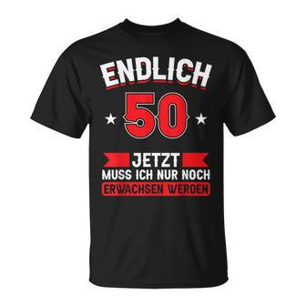 Endlich 50, T-Shirt zum 50. Geburtstag, Schwarz, Humorvolles Motiv - Seseable