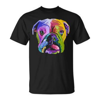 English British Bulldog Pop Art Portrait For Dog Owners T-Shirt | Mazezy