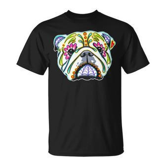 English Bulldog Day Of The Dead Sugar Skull Dog T-Shirt | Mazezy