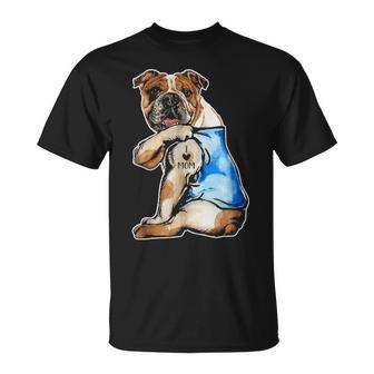 English Bulldog I Love Mom Tattoo Apparel Dog Mom T-Shirt | Mazezy