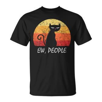Ew People Black Cat Vintage Anti Social Introvert Cat T-Shirt - Monsterry CA