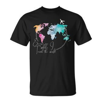 Excuse Me While I Travel The World Map Airplane Travel Lover T-Shirt - Thegiftio UK